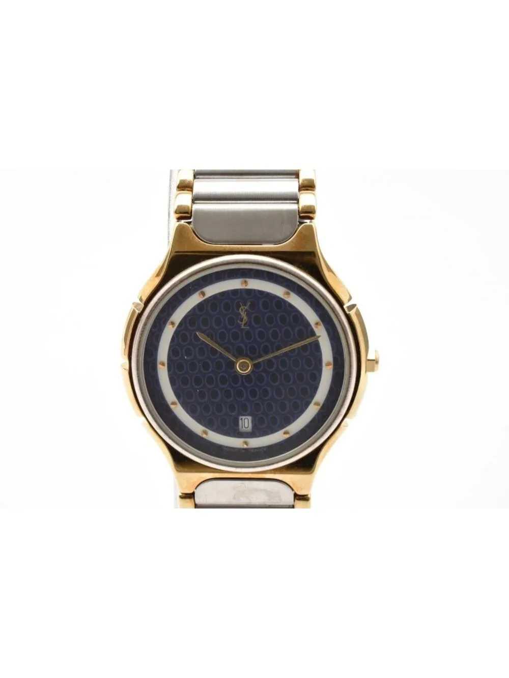 Saint Laurent YSL Logo Vintage Cassandra Quartz Watch Blue Dial Geometric